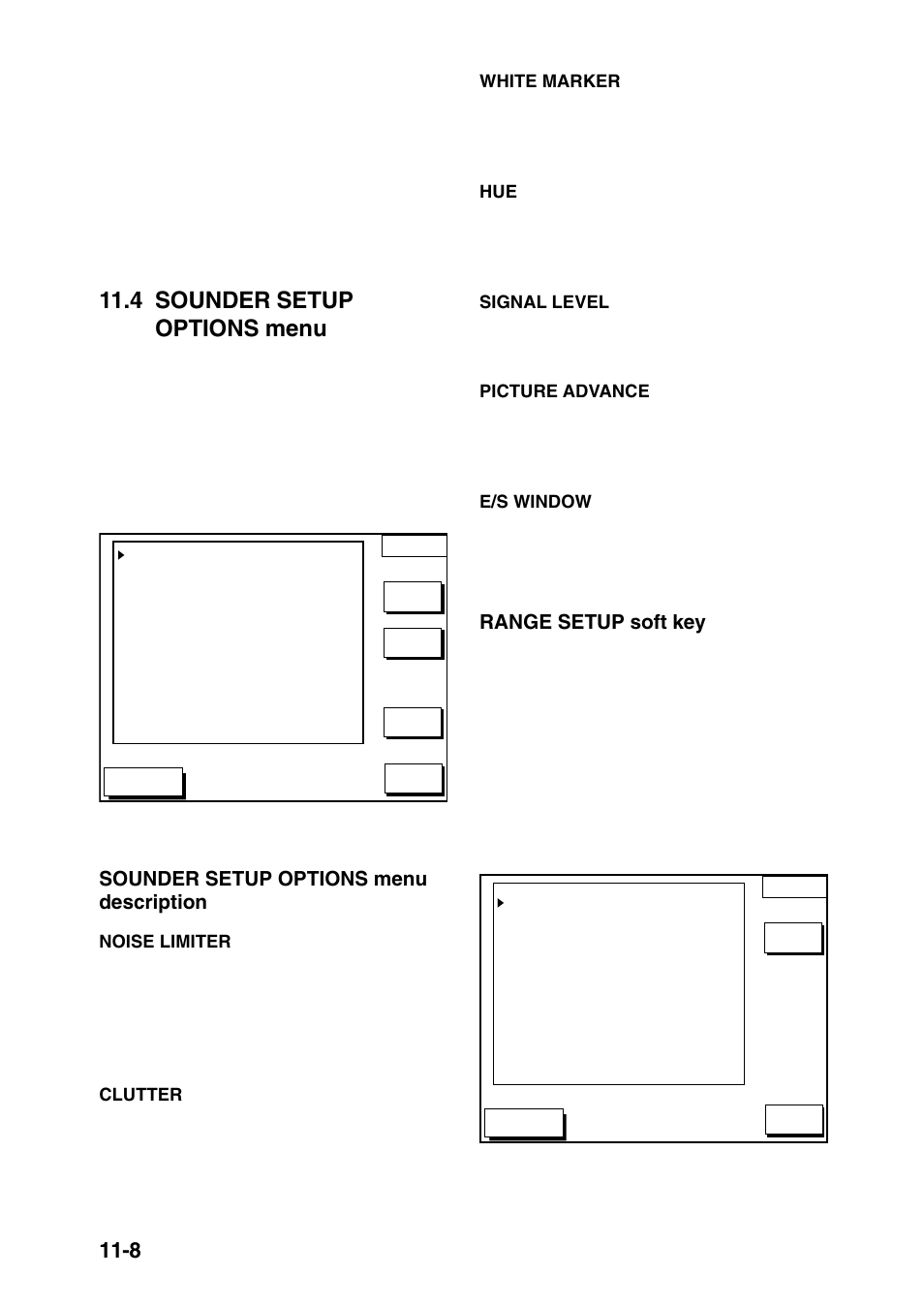 4 sounder setup options menu, Sounder setup options menu description, Range setup soft key | Furuno GP-1650F User Manual | Page 76 / 109