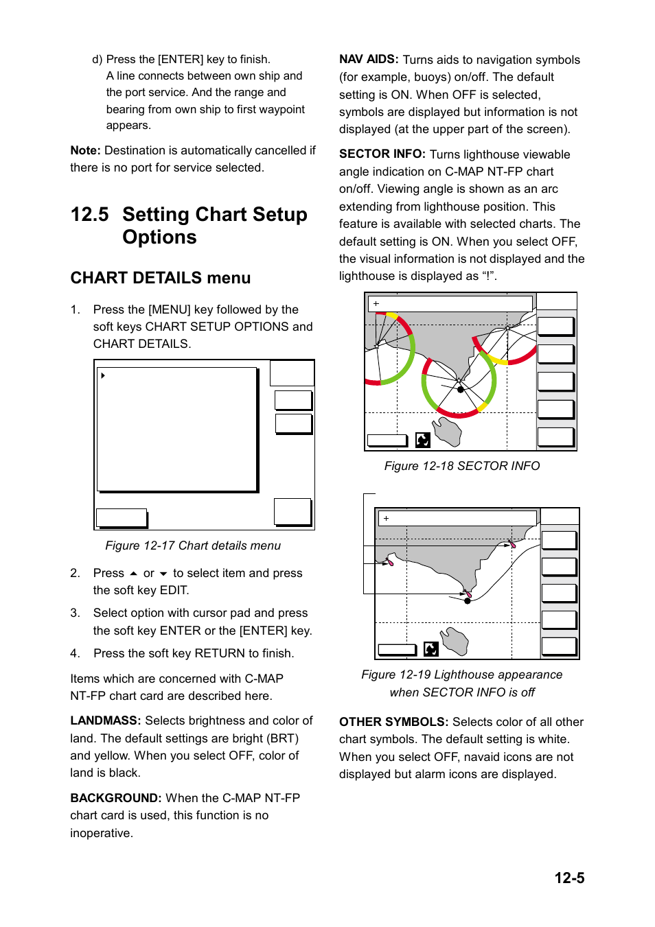 5 setting chart setup options, Chart details menu, Lighthouse | Furuno GP-1650F User Manual | Page 87 / 109