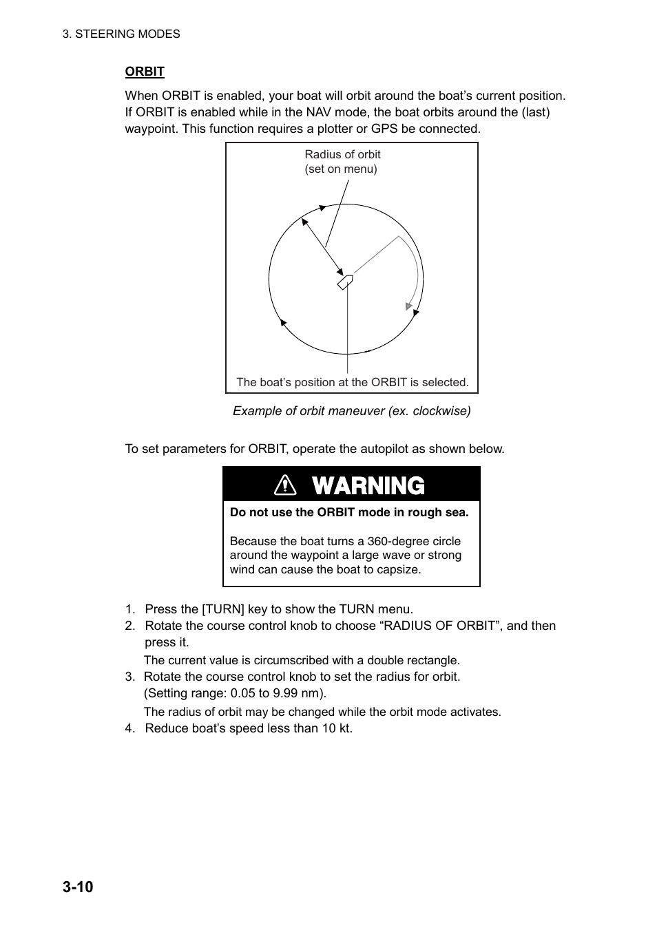 Warning | Furuno AUTOPILOT NAVPILOT-500 User Manual | Page 26 / 73