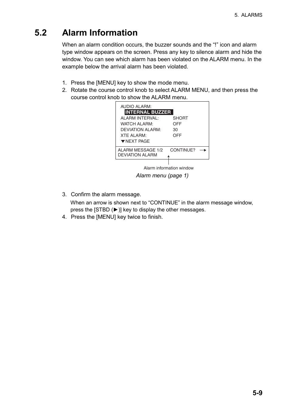 2 alarm information | Furuno AUTOPILOT NAVPILOT-500 User Manual | Page 59 / 73