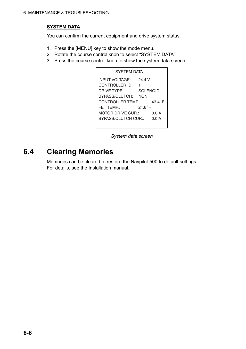 4 clearing memories | Furuno AUTOPILOT NAVPILOT-500 User Manual | Page 66 / 73