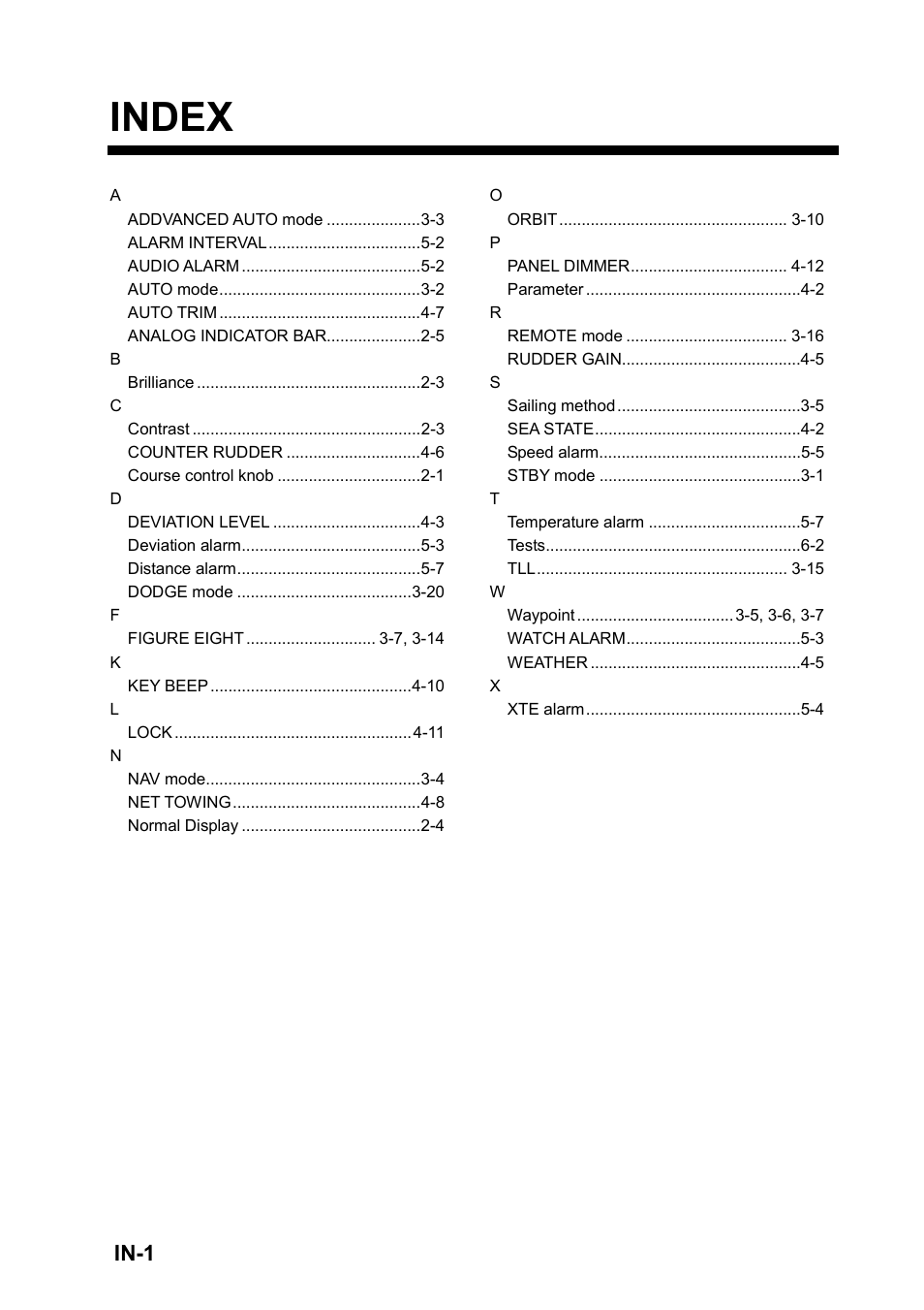 Index, In-1 | Furuno AUTOPILOT NAVPILOT-500 User Manual | Page 73 / 73