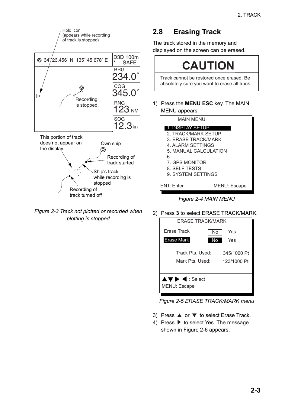 8 erasing track, Caution | Furuno GPS NAVIGATOR GP-150 User Manual | Page 17 / 103