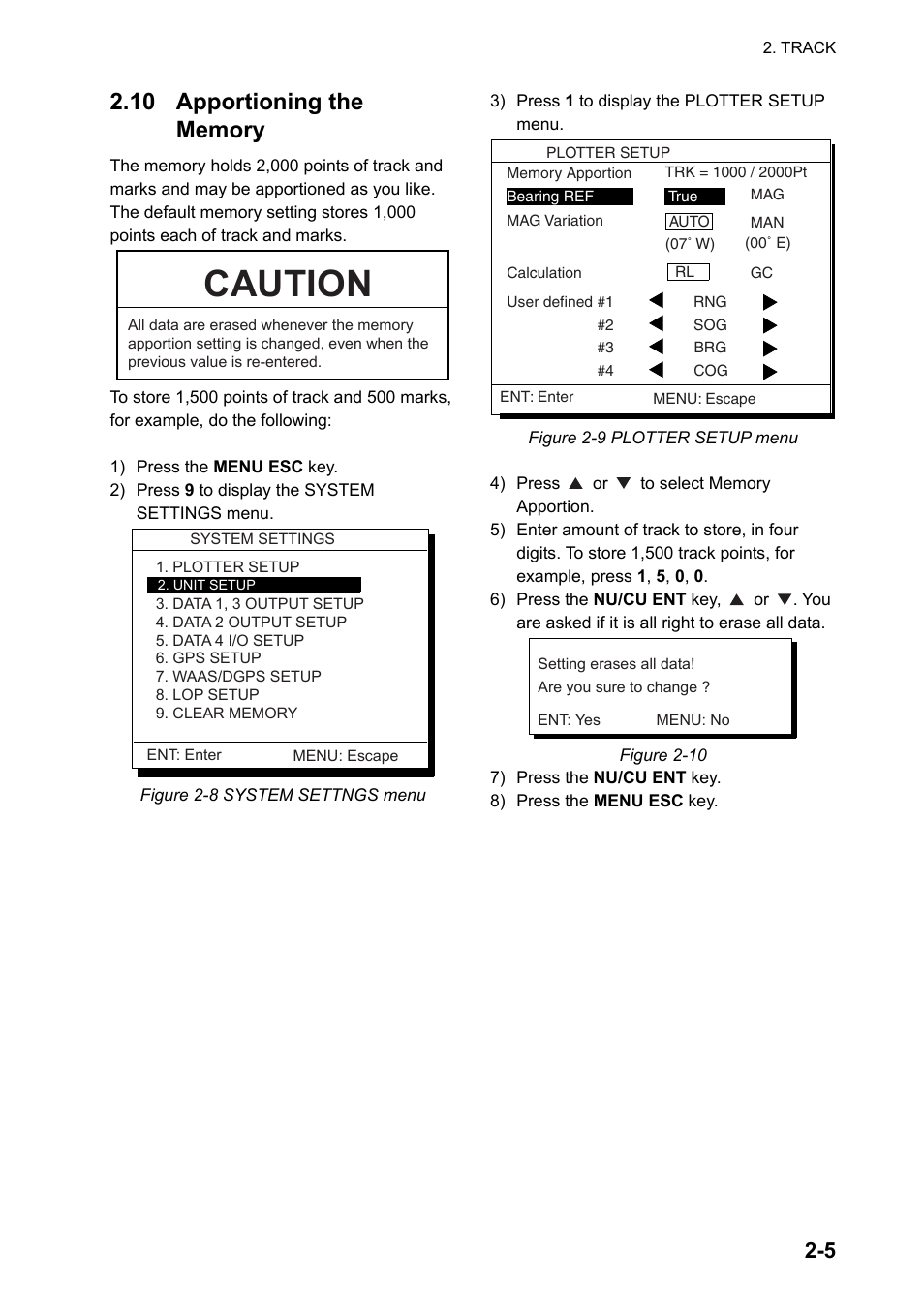 10 apportioning the memory, Caution | Furuno GPS NAVIGATOR GP-150 User Manual | Page 19 / 103