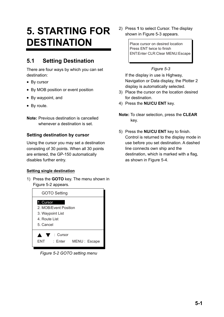 Starting for destination, 1 setting destination | Furuno GPS NAVIGATOR GP-150 User Manual | Page 33 / 103