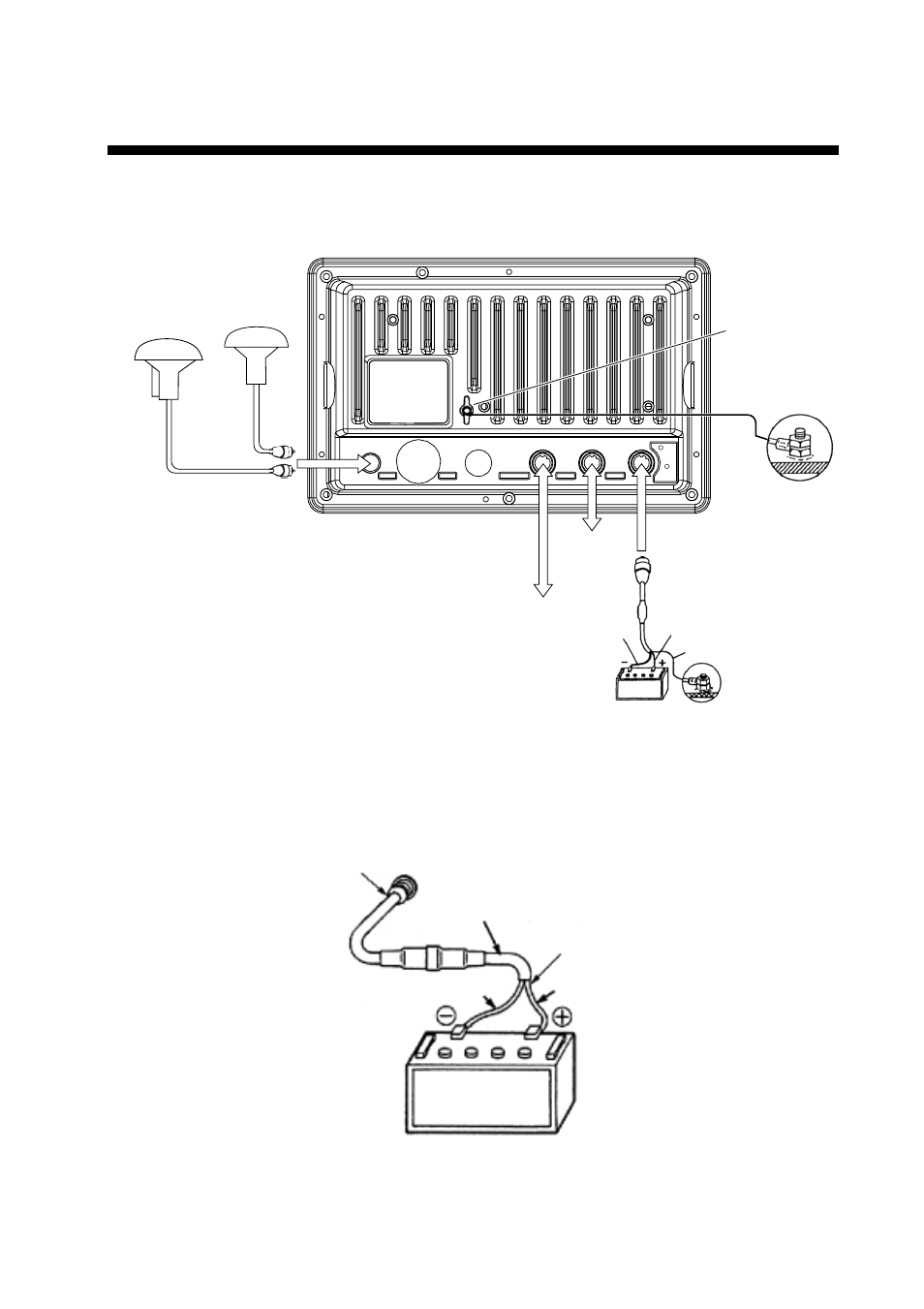 Wiring, Power cable, Display unit, rear view | Connecting the power cable to the battery | Furuno GP-1850WD User Manual | Page 13 / 44