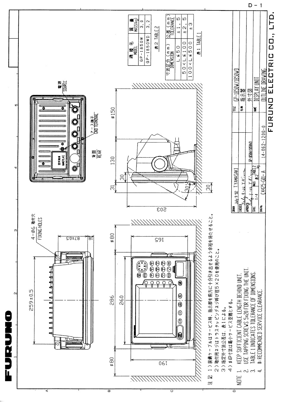 Outline drawings | Furuno GP-1850WD User Manual | Page 36 / 44