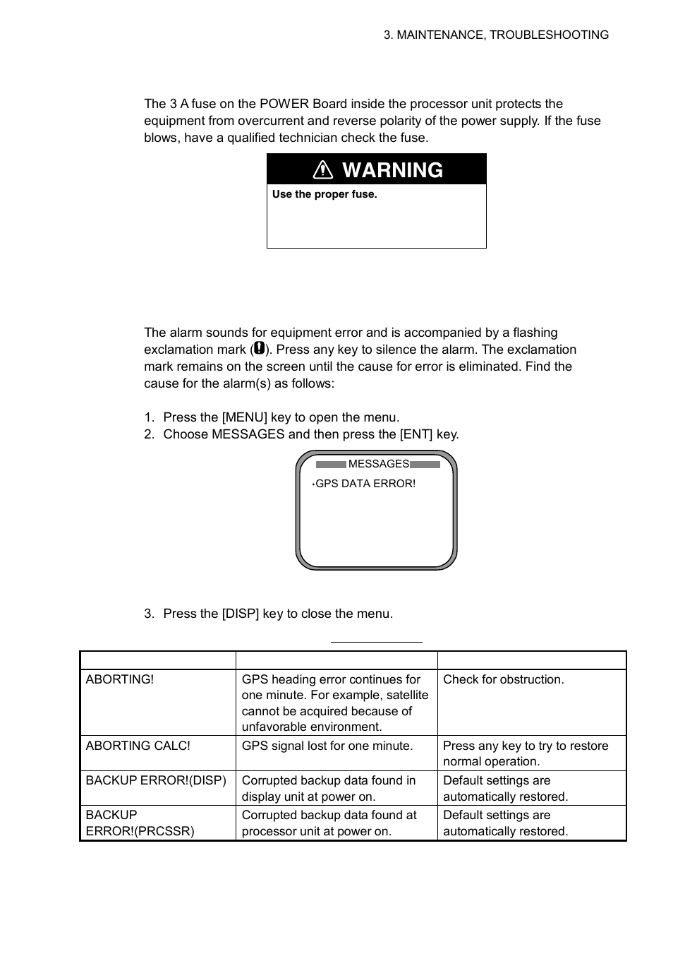 7 replacement of fuse, 8 error messages, Warning | Furuno SC-110 User Manual | Page 59 / 93