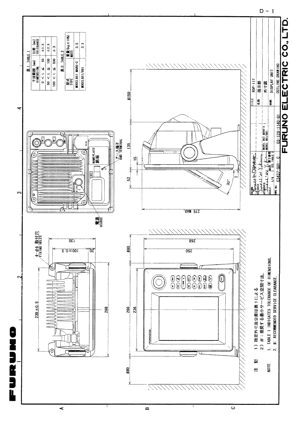 Outline drawings | Furuno 851 MARK-2 User Manual | Page 32 / 37