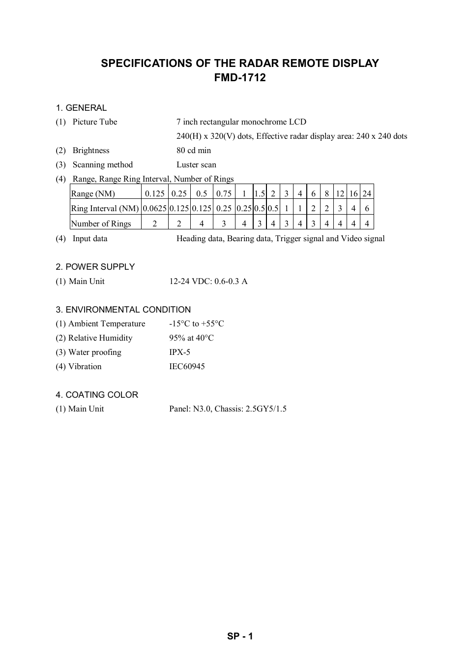 Specifications | Furuno FMD-1712 User Manual | Page 30 / 35