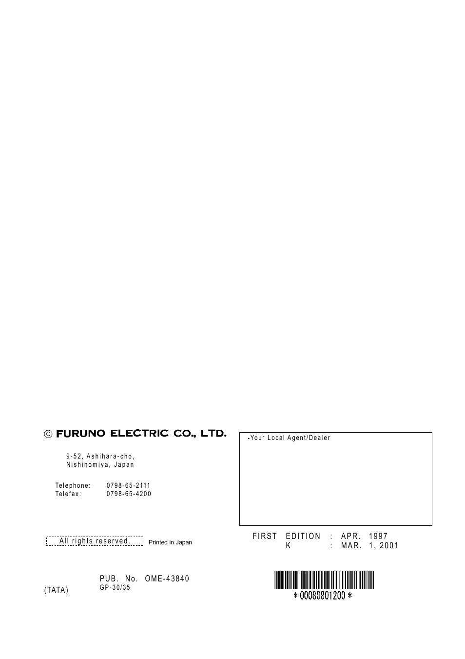 Hyoushi_2 | Furuno GP-30/35 User Manual | Page 2 / 67