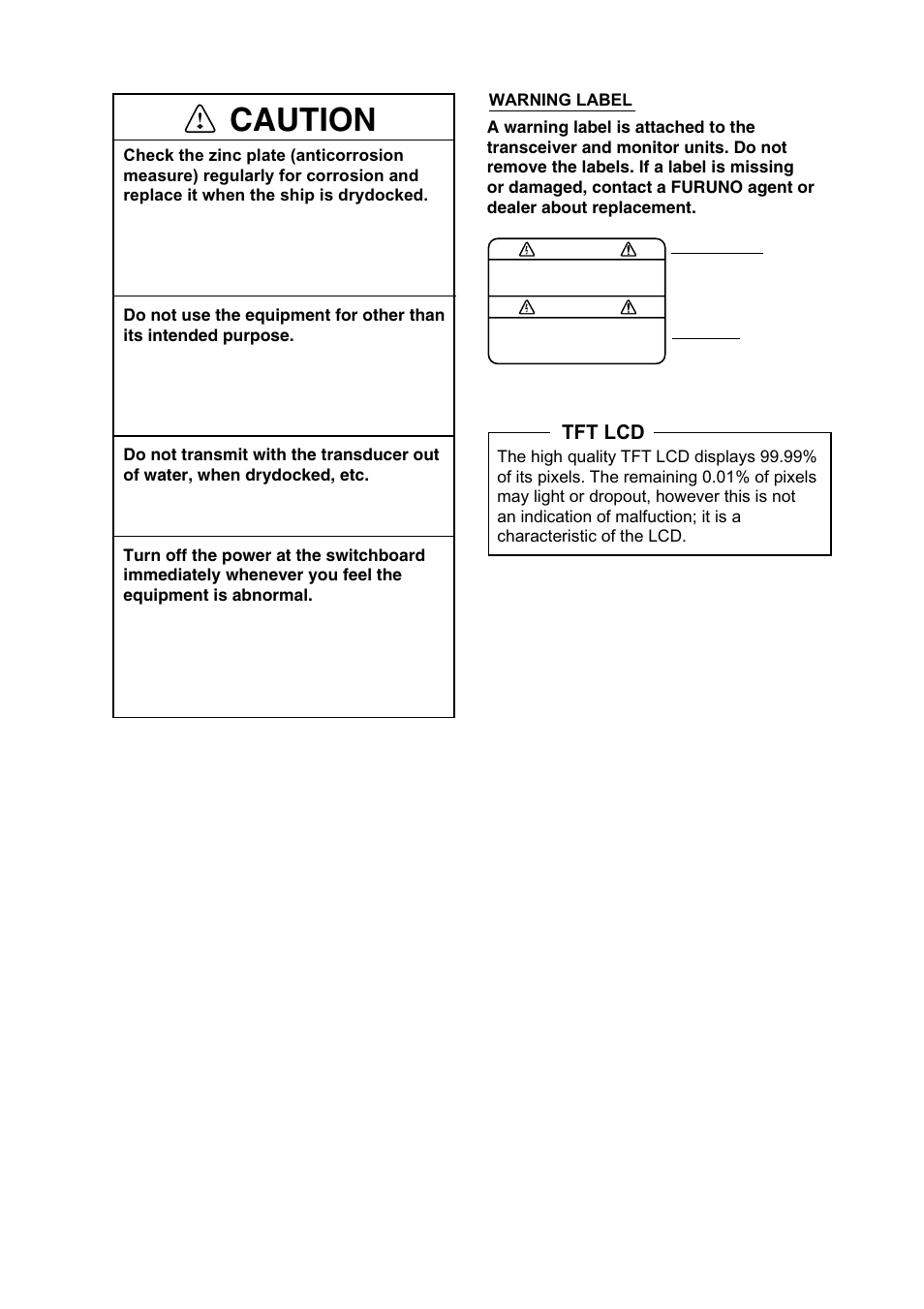 Caution | Furuno CI-68 User Manual | Page 4 / 72