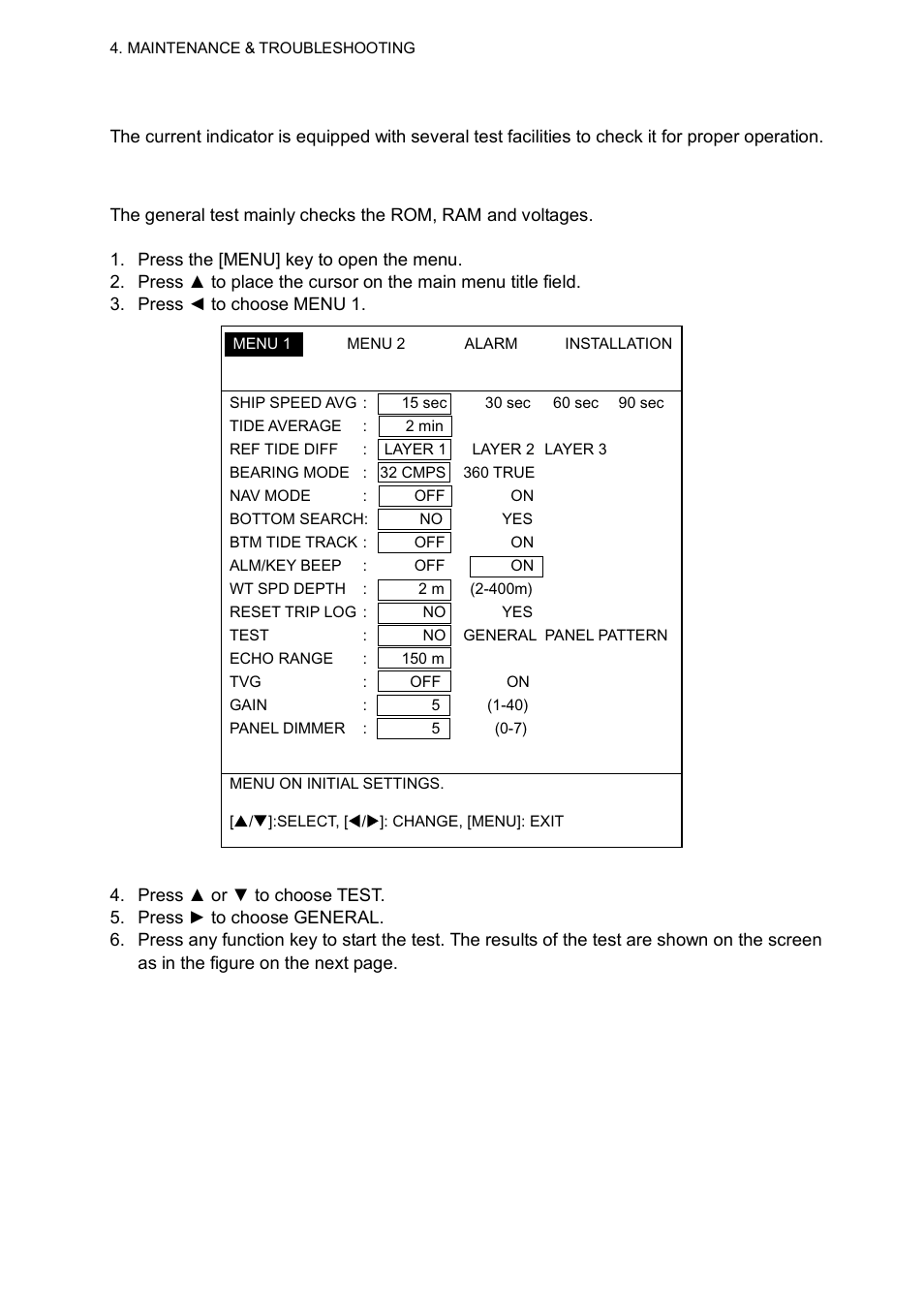 4 diagnostics, 1 general test | Furuno CI-68 User Manual | Page 52 / 72