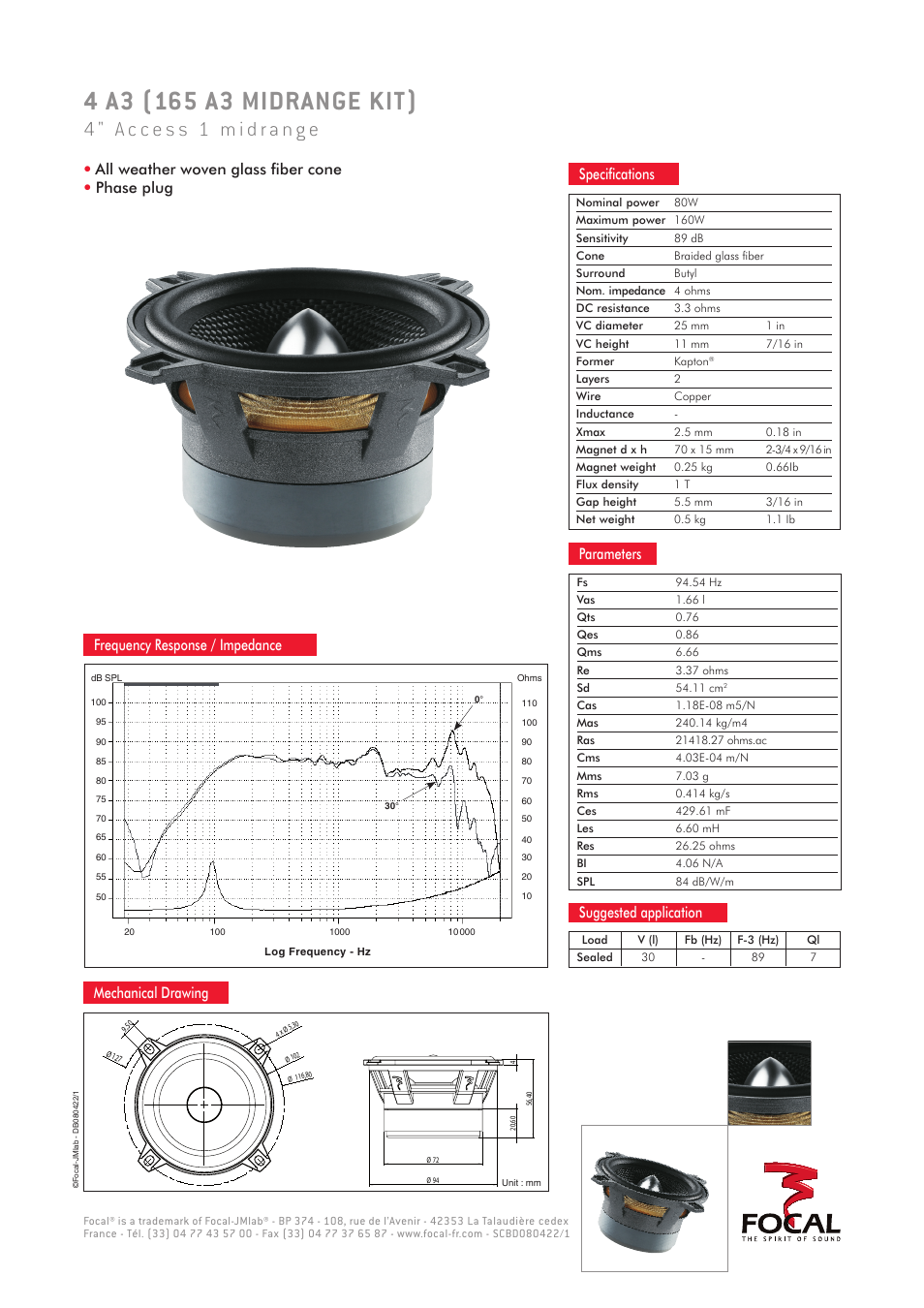 All weather woven glass fiber cone • phase plug, Mechanical drawing | Focal Access 1 165 A3 User Manual | Page 2 / 2