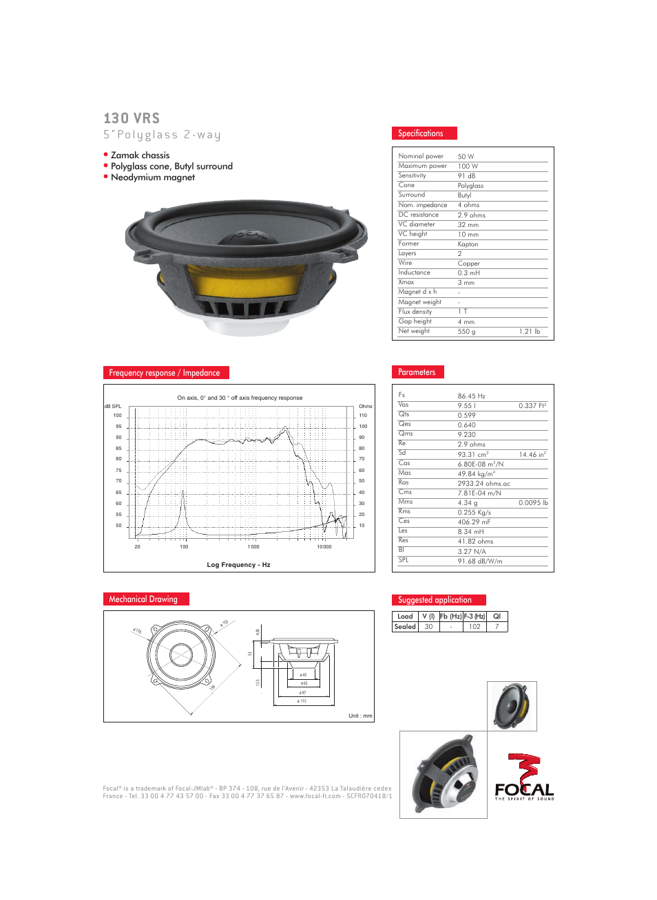 Focal Polyglass 130 VRS User Manual | 1 page