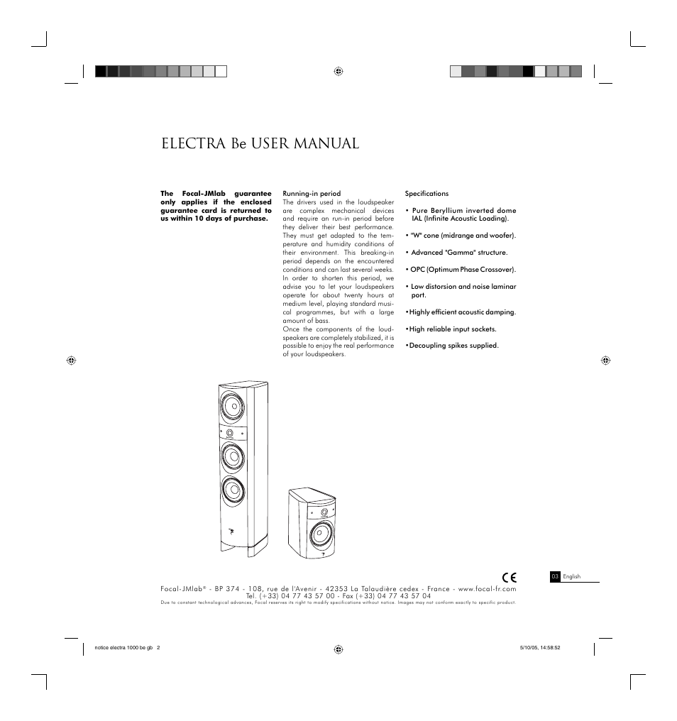 Electra be user manual | Focal 1000 Series User Manual | Page 3 / 9
