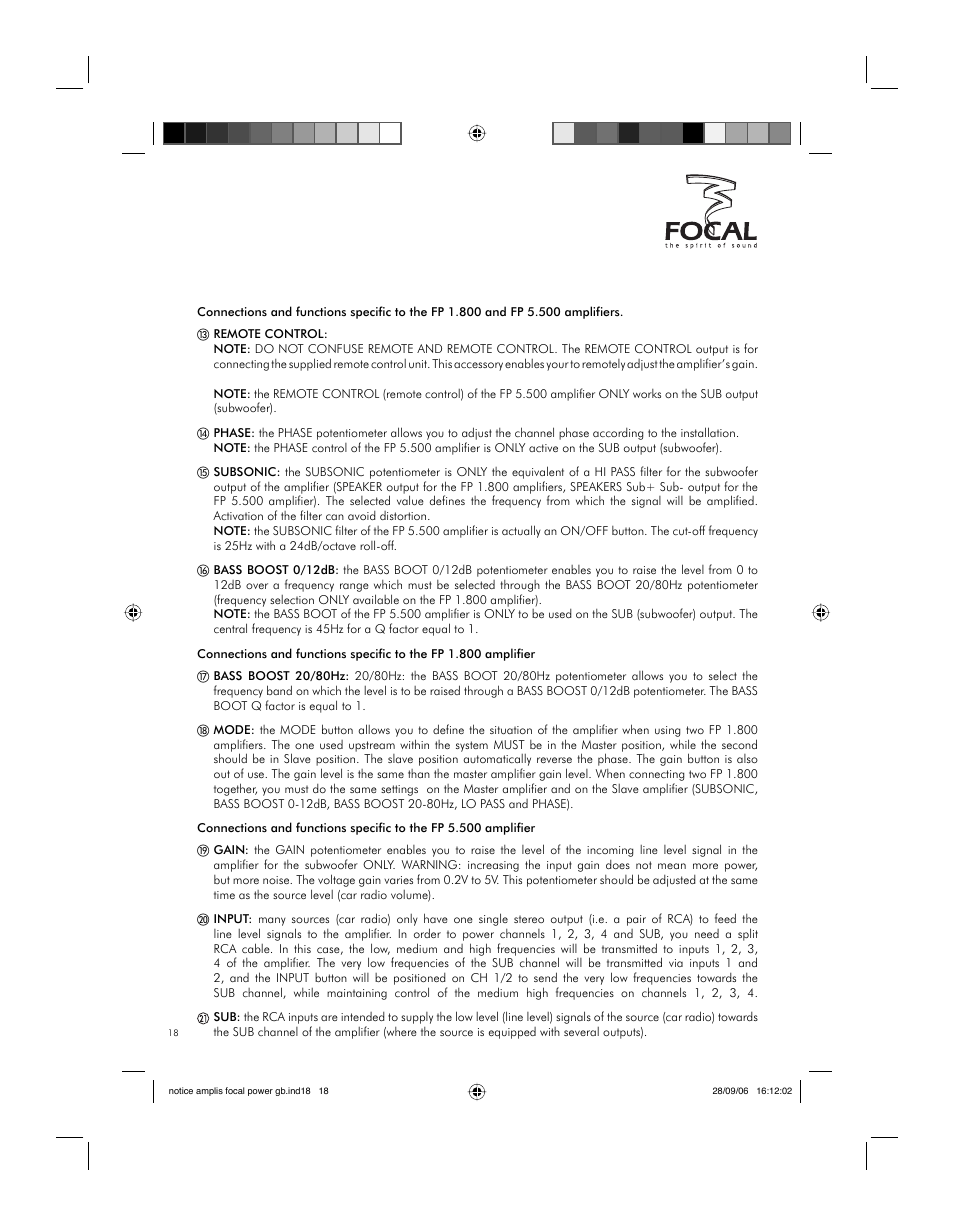 Legends | Focal FP 1.800 User Manual | Page 18 / 52