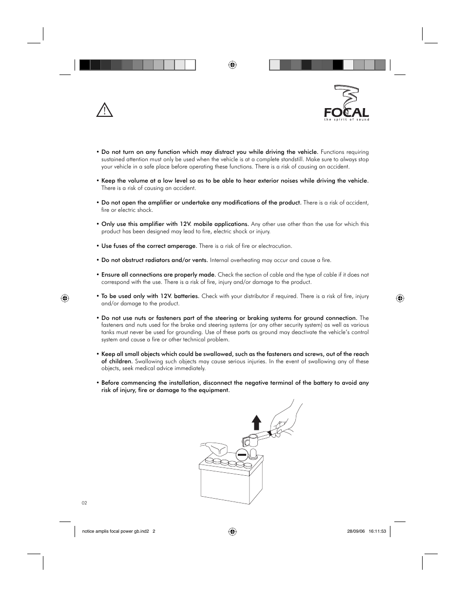 Warning | Focal FP 1.800 User Manual | Page 2 / 52