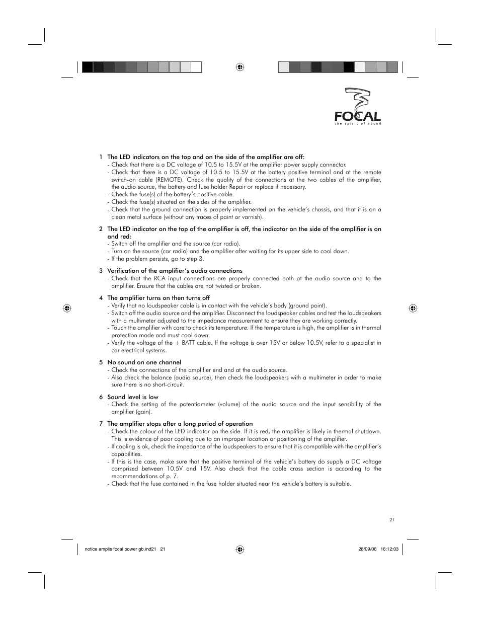 Troubleshooting | Focal FP 1.800 User Manual | Page 21 / 52