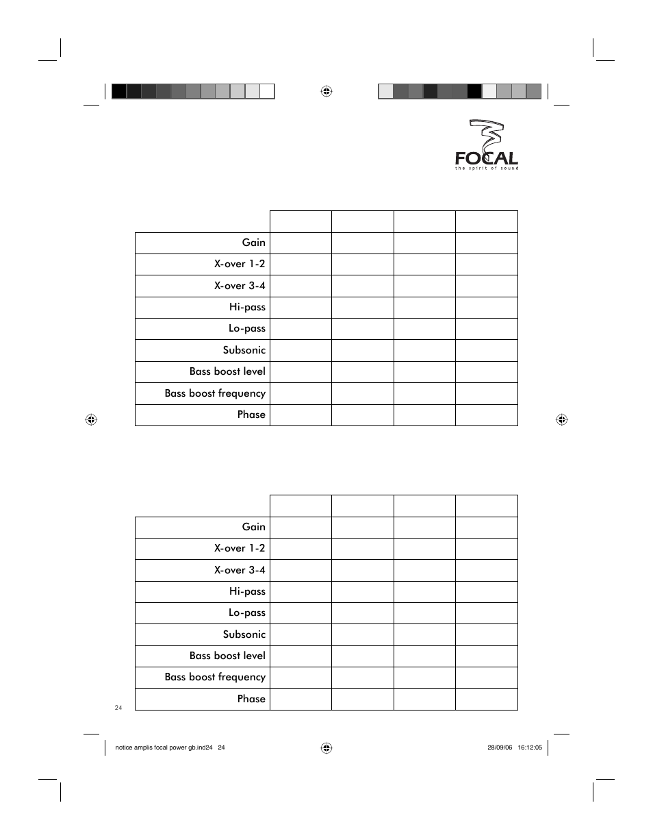 Settings | Focal FP 1.800 User Manual | Page 24 / 52