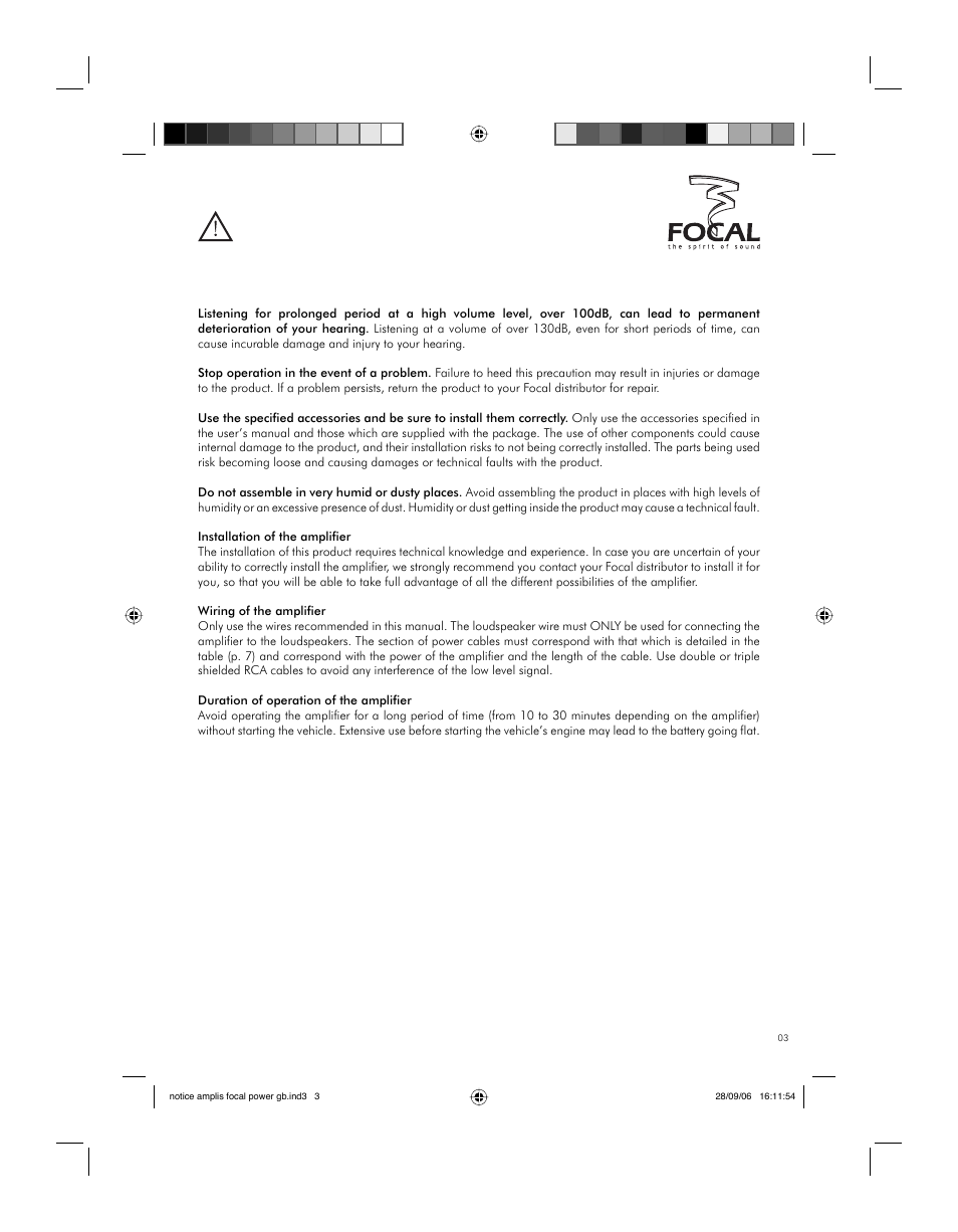 Caution | Focal FP 1.800 User Manual | Page 3 / 52