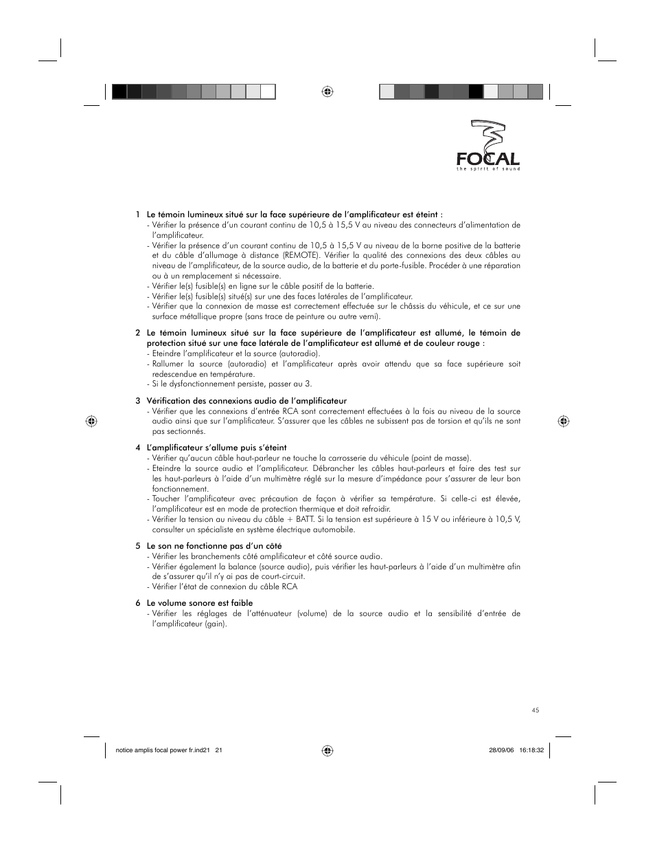 Dépannage | Focal FP 1.800 User Manual | Page 45 / 52