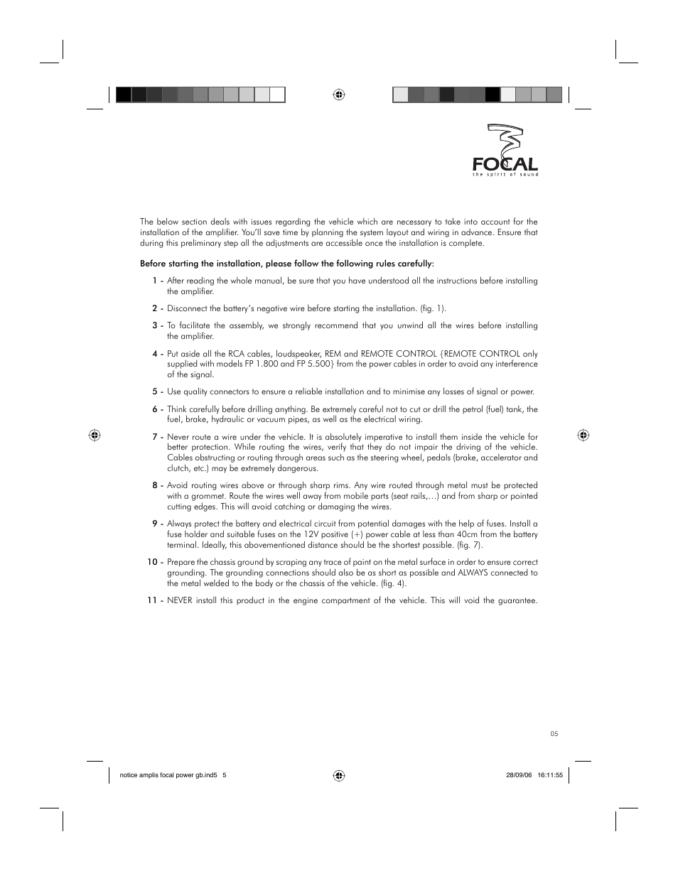 Installation | Focal FP 1.800 User Manual | Page 5 / 52