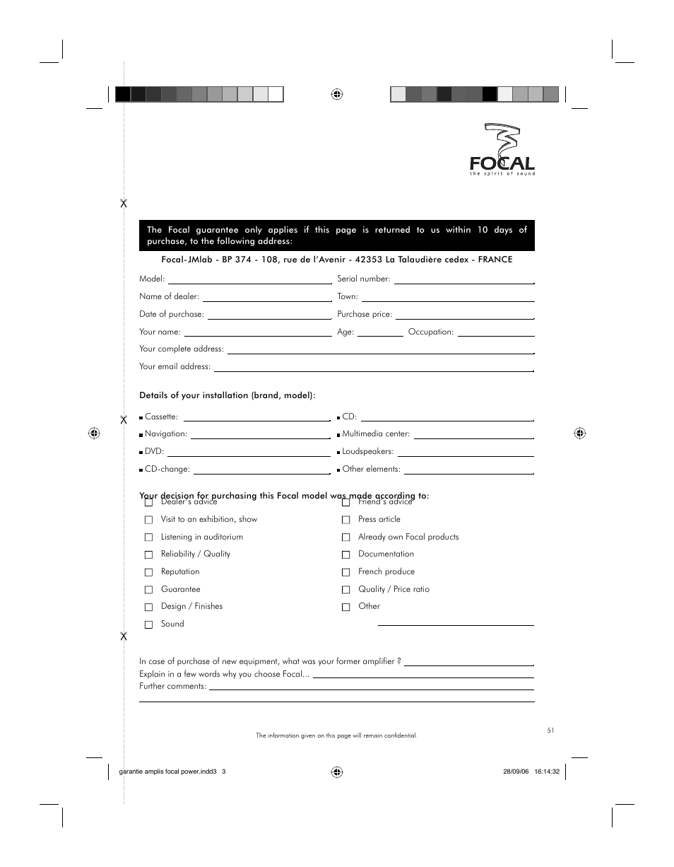 International guarantee | Focal FP 1.800 User Manual | Page 51 / 52