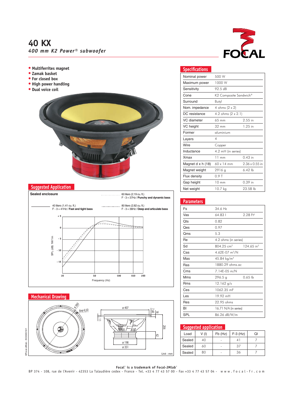 Focal K2 Power 40 KX User Manual | 1 page