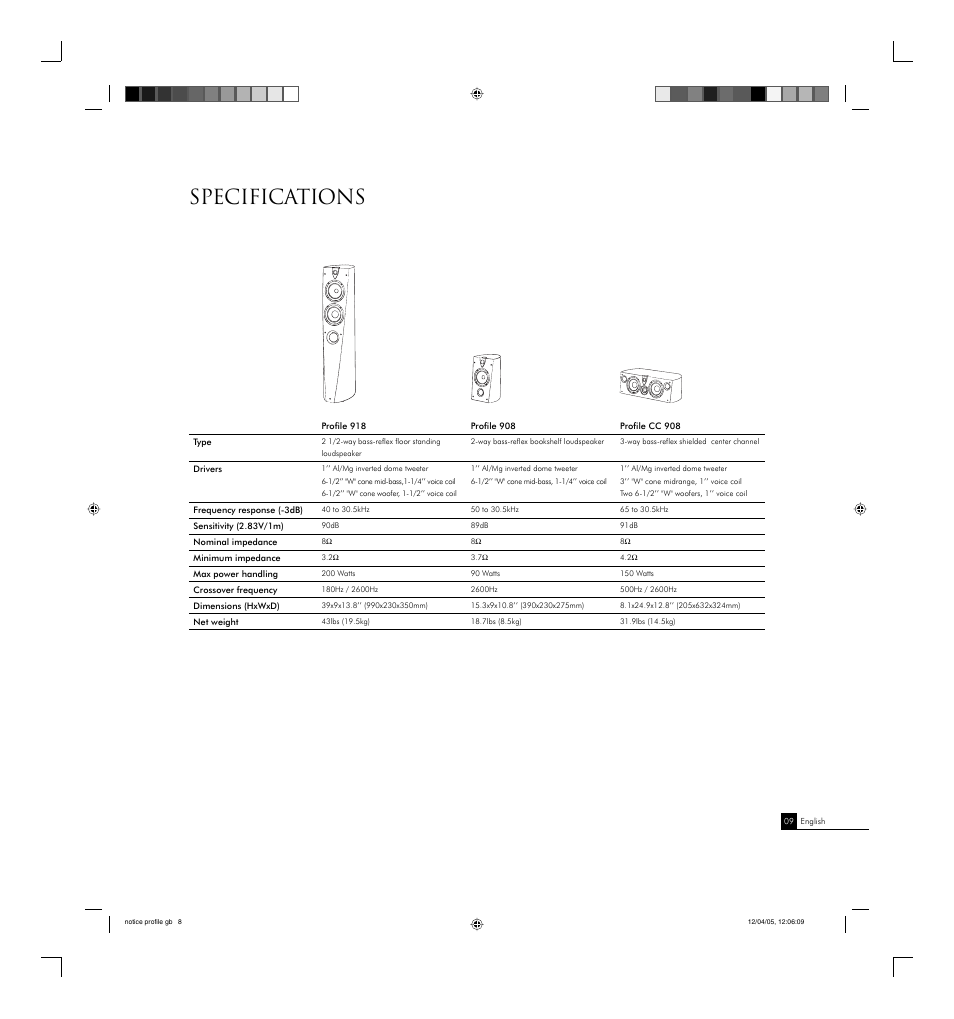 Specifications | Focal PROFILE Portable Speaker User Manual | Page 9 / 9