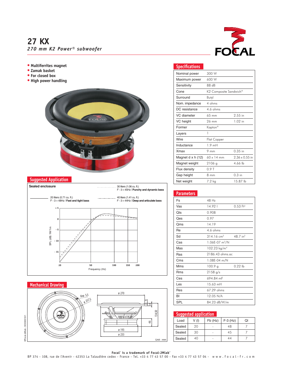 Focal K2 Power 27 KX User Manual | 1 page