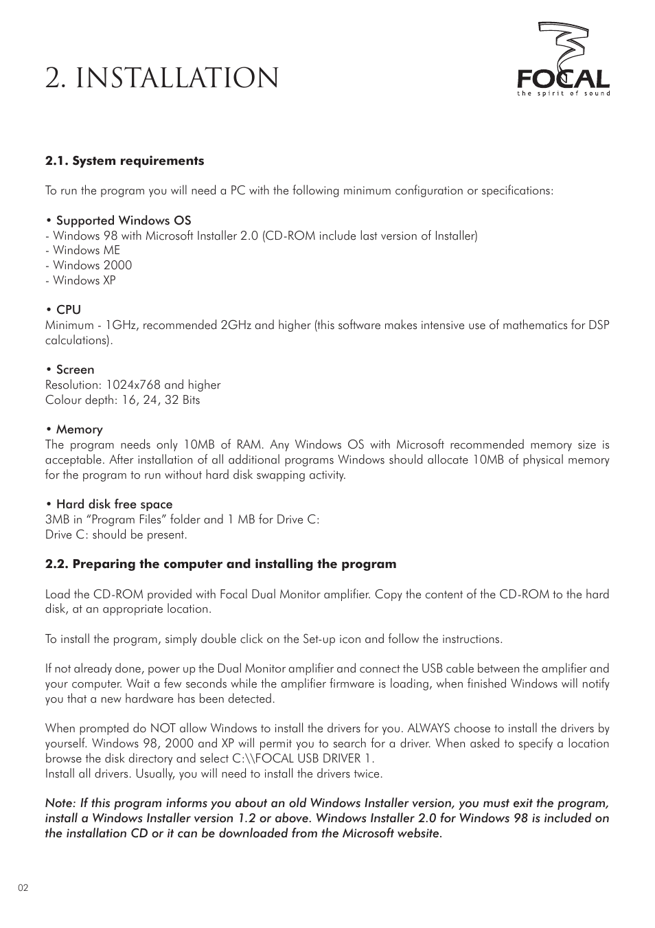 Installation | Focal DUAL MANAGER User Manual | Page 2 / 17