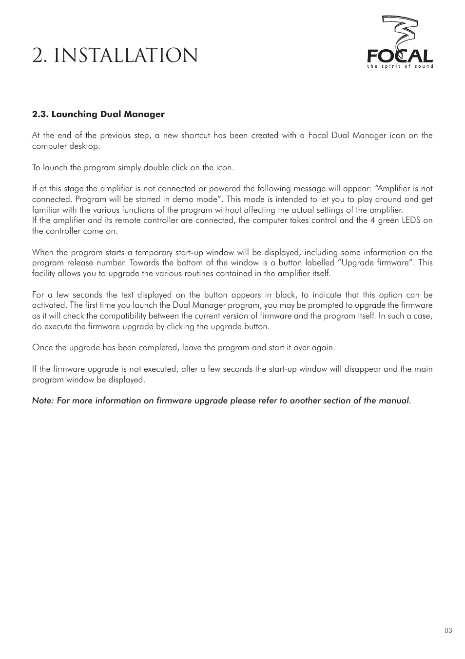 Installation | Focal DUAL MANAGER User Manual | Page 3 / 17