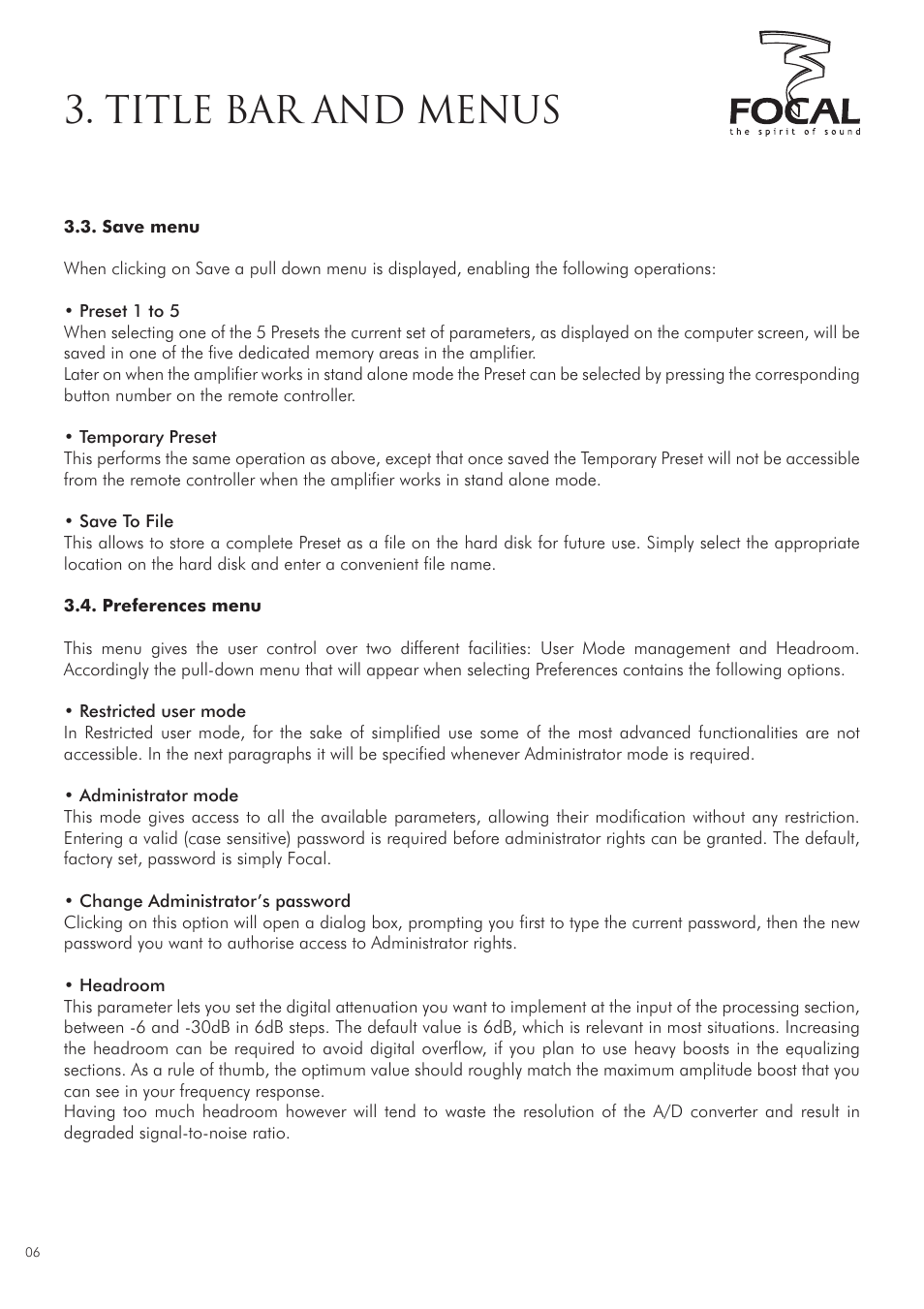Title bar and menus | Focal DUAL MANAGER User Manual | Page 6 / 17