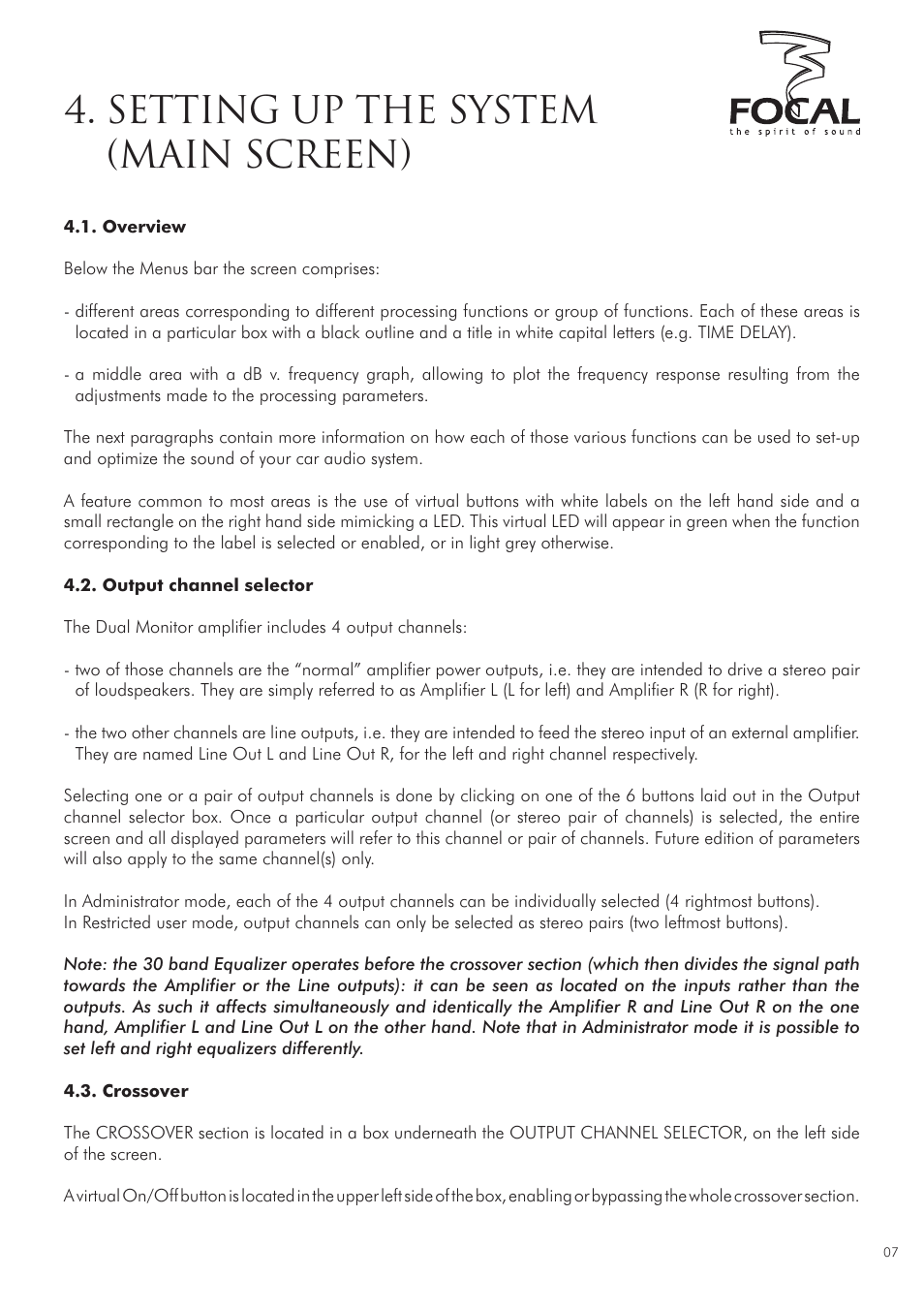 Setting up the system (main screen) | Focal DUAL MANAGER User Manual | Page 7 / 17