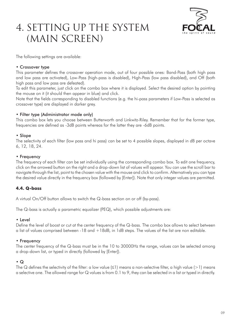 Setting up the system (main screen) | Focal DUAL MANAGER User Manual | Page 9 / 17