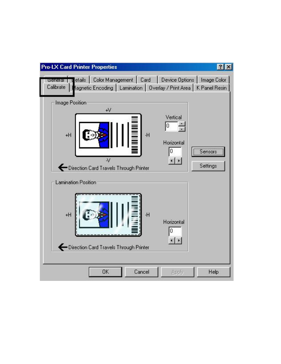 Using the calibrate tab | FARGO electronic Pro-LX Laminating Card Printer/Encoder User Manual | Page 112 / 228