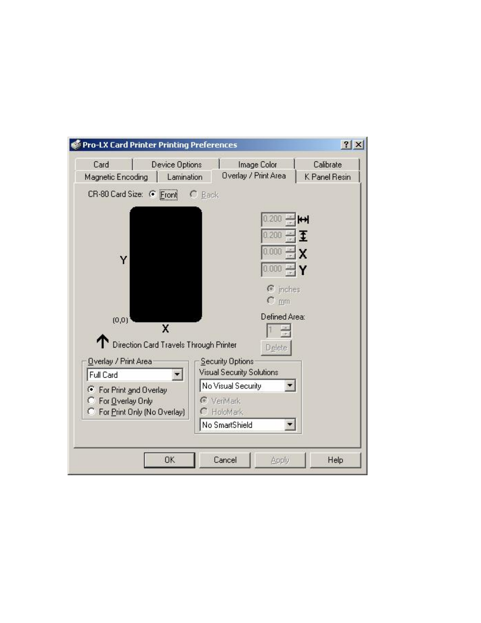 Using the overlay / print area tab | FARGO electronic Pro-LX Laminating Card Printer/Encoder User Manual | Page 139 / 228