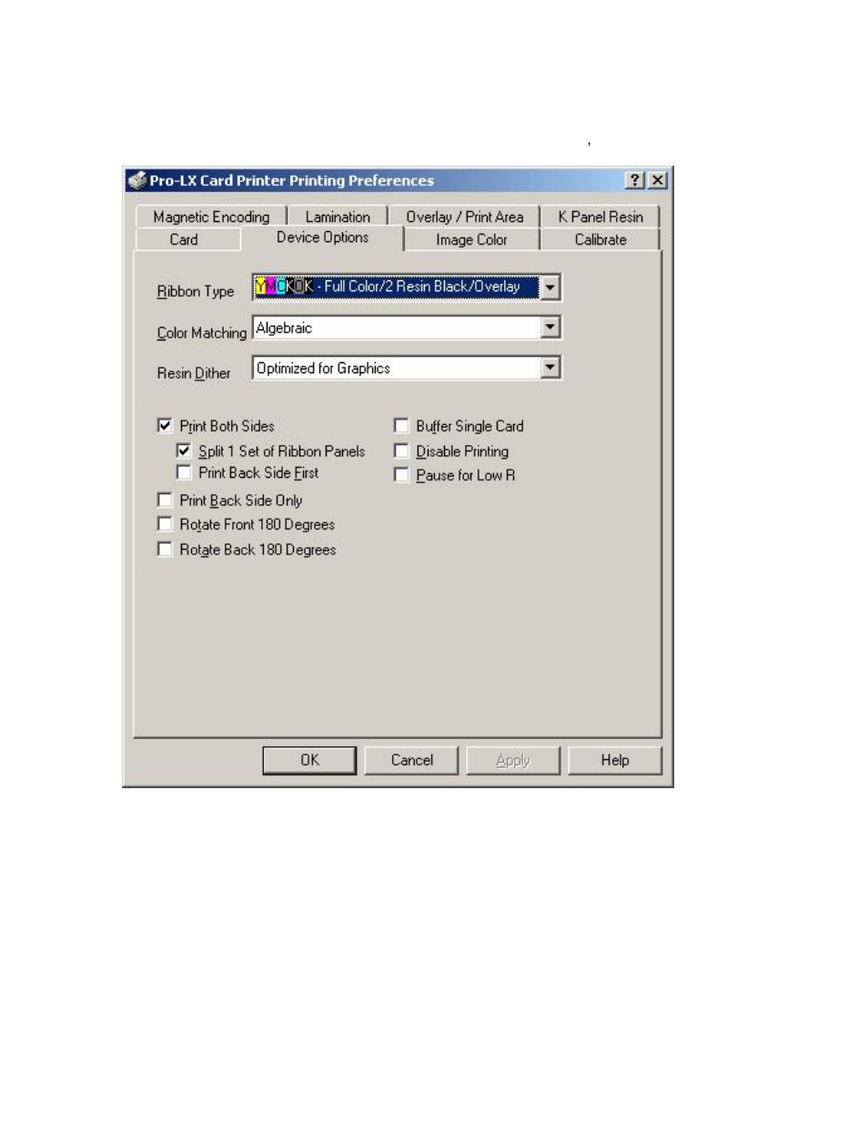 Using the device options tab | FARGO electronic Pro-LX Laminating Card Printer/Encoder User Manual | Page 173 / 228
