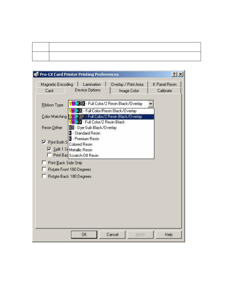 Selecting the ribbon type | FARGO electronic Pro-LX Laminating Card Printer/Encoder User Manual | Page 174 / 228