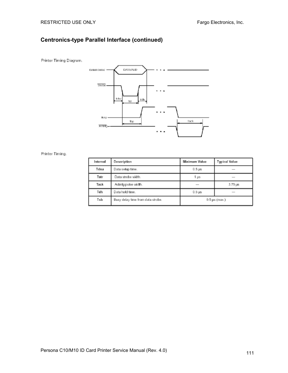 Centronics-type parallel interface (continued) | FARGO electronic PERSONA C10 User Manual | Page 111 / 178