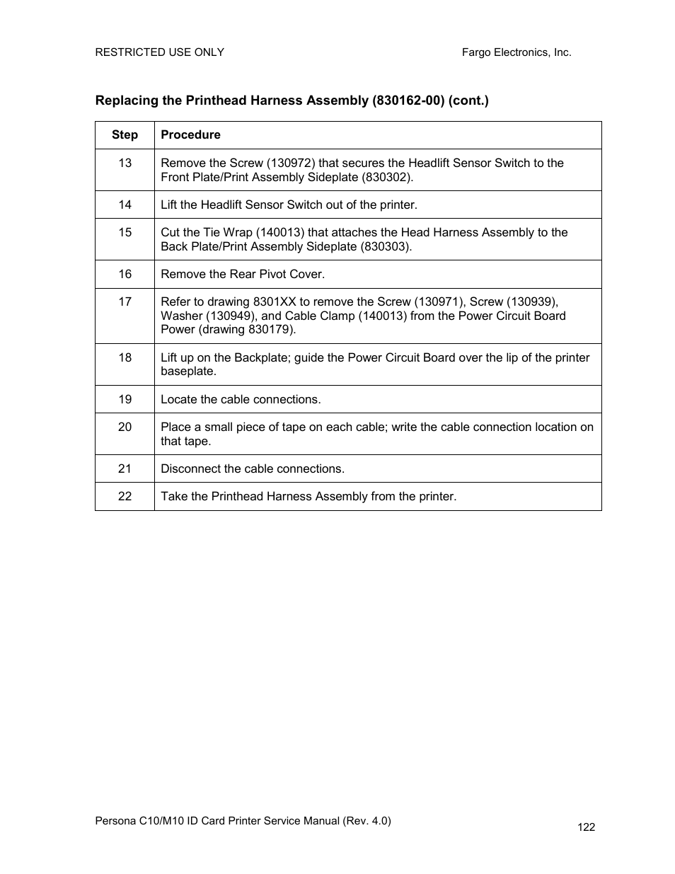 FARGO electronic PERSONA C10 User Manual | Page 122 / 178