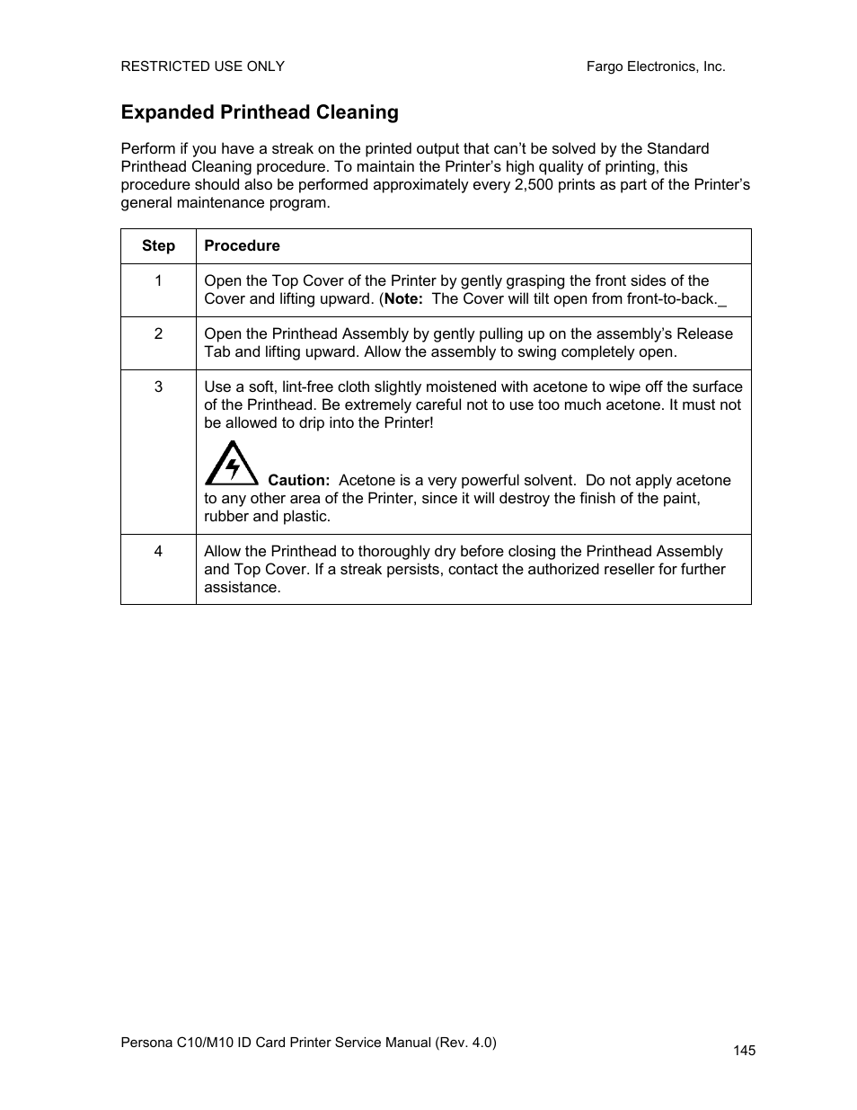 Expanded printhead cleaning | FARGO electronic PERSONA C10 User Manual | Page 145 / 178