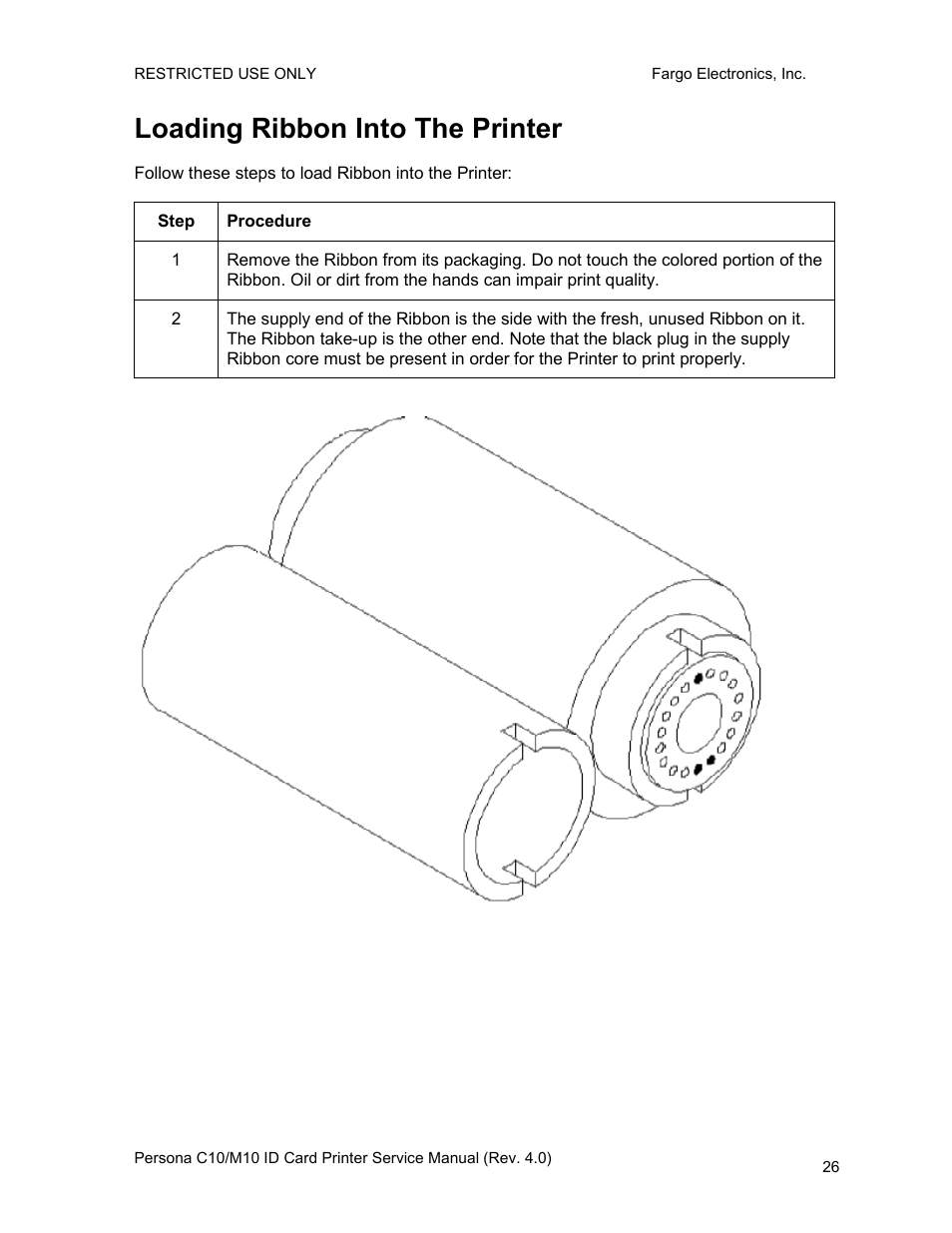 Loading ribbon into the printer | FARGO electronic PERSONA C10 User Manual | Page 26 / 178