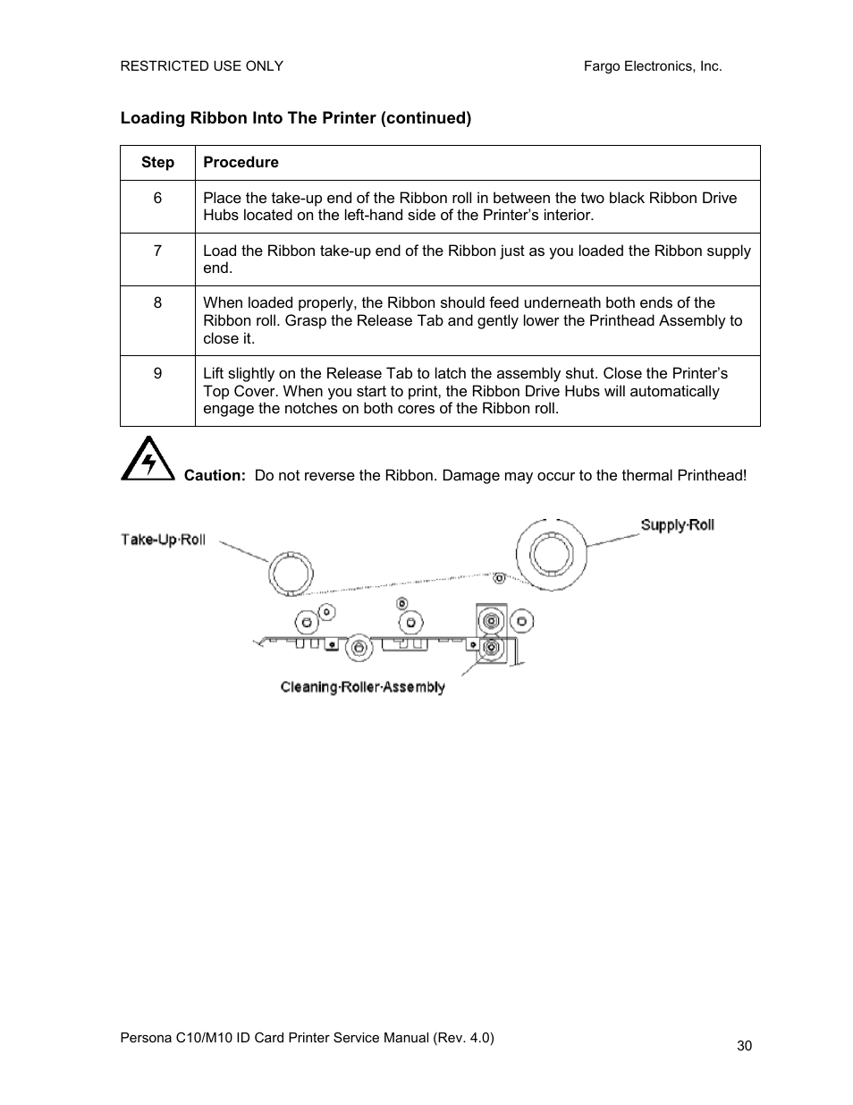 Loading ribbon into the printer (continued) | FARGO electronic PERSONA C10 User Manual | Page 30 / 178