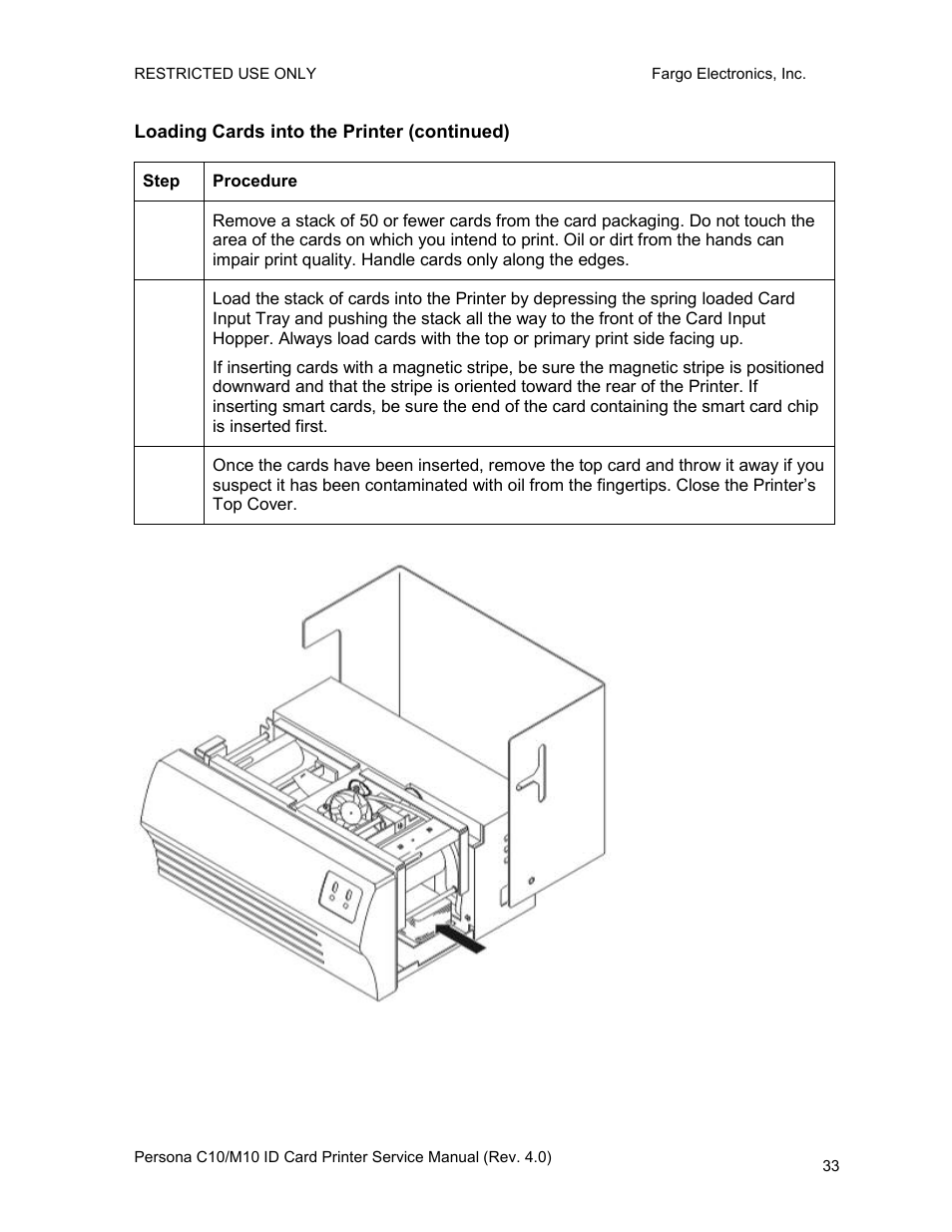 Loading cards into the printer (continued) | FARGO electronic PERSONA C10 User Manual | Page 33 / 178