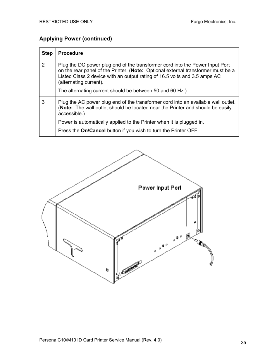 Applying power (continued) | FARGO electronic PERSONA C10 User Manual | Page 35 / 178