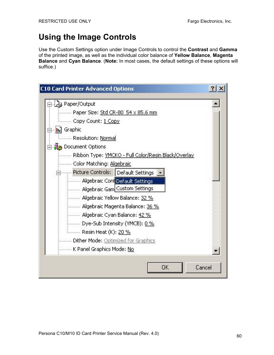 Using the image controls | FARGO electronic PERSONA C10 User Manual | Page 60 / 178