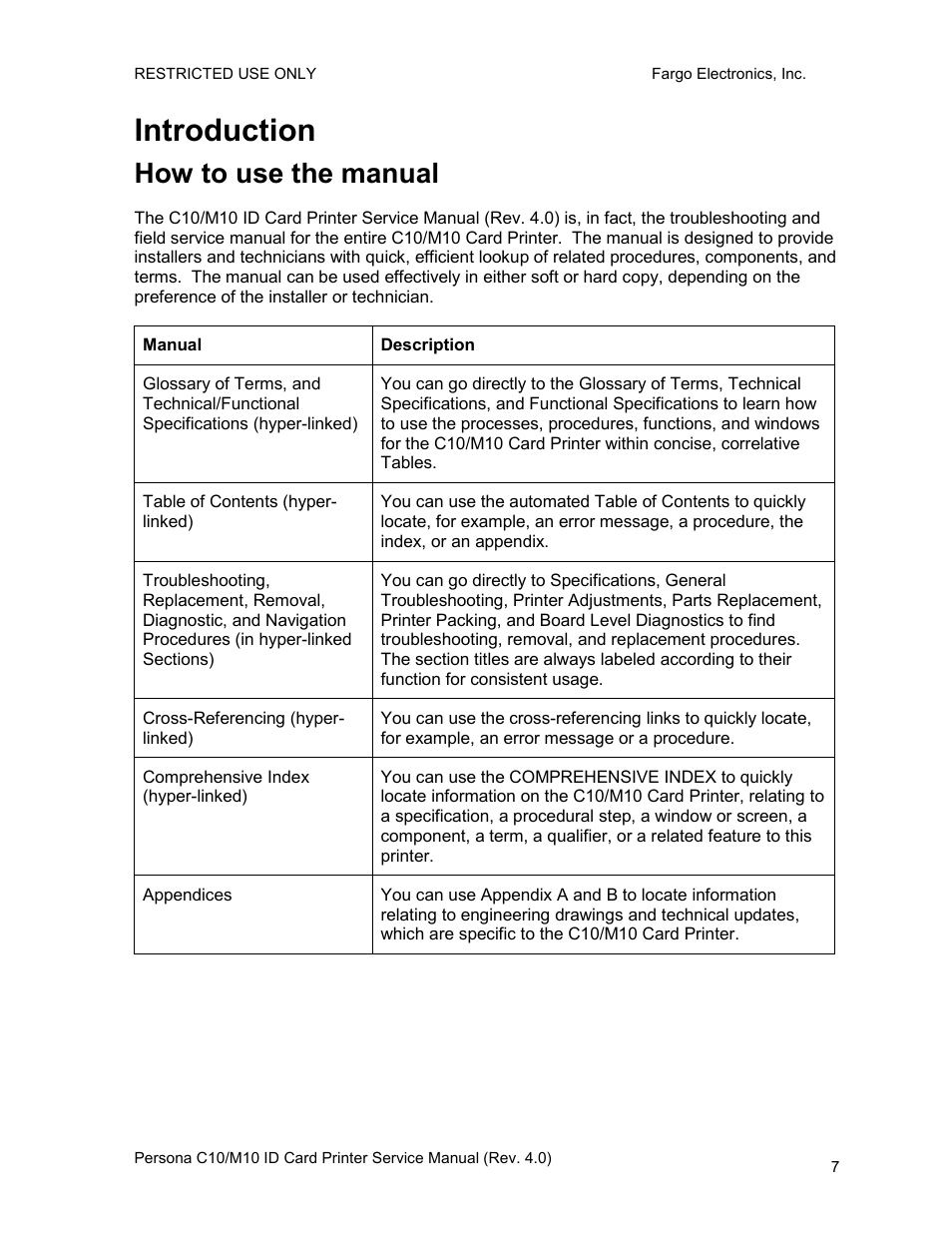 How to use the manual, Introduction | FARGO electronic PERSONA C10 User Manual | Page 7 / 178