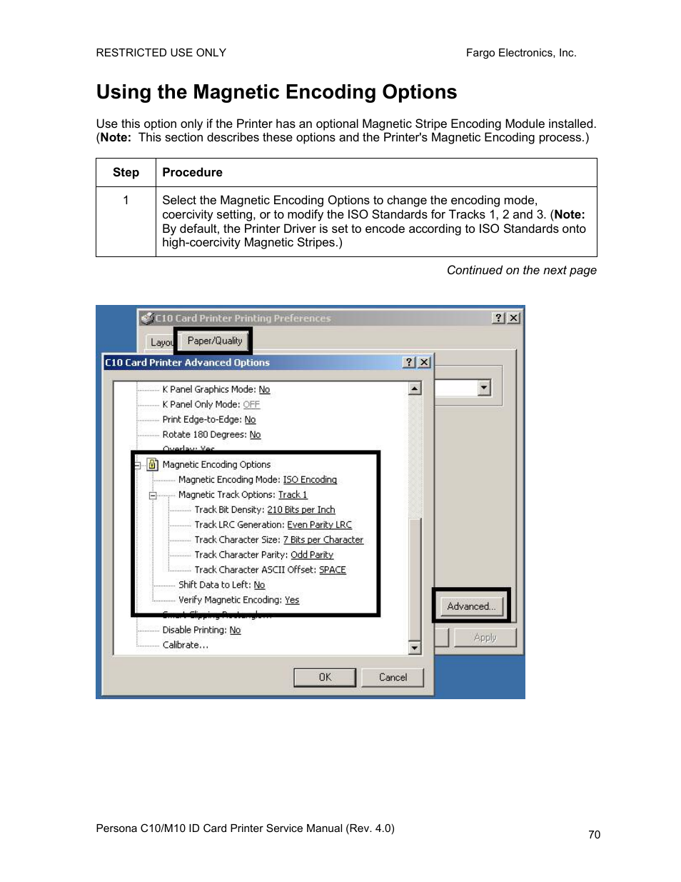 Using the magnetic encoding options | FARGO electronic PERSONA C10 User Manual | Page 70 / 178